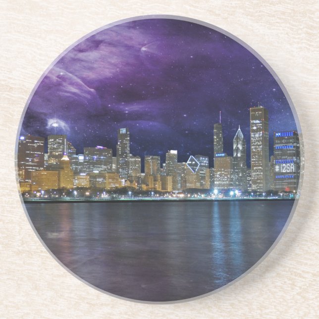 Spacey Chicago Skyline Drink Coaster (Front)