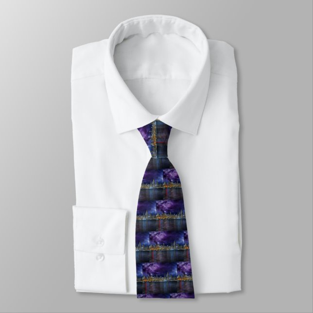 Spacey Chicago Skyline Neck Tie (Tied)