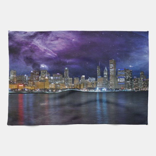 Spacey Chicago Skyline Towel (Horizontal)