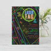 Spacey Cosmic Lights Laser Tag Birthday Party Invitation (Standing Front)
