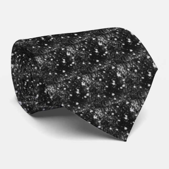 Spacey Gray Splatter On Black Repeat Pattern  Neck Tie (Rolled)