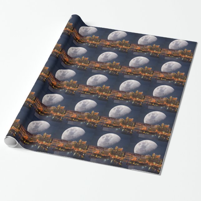 Spacey Pittsburgh Wrapping Paper (Unrolled)