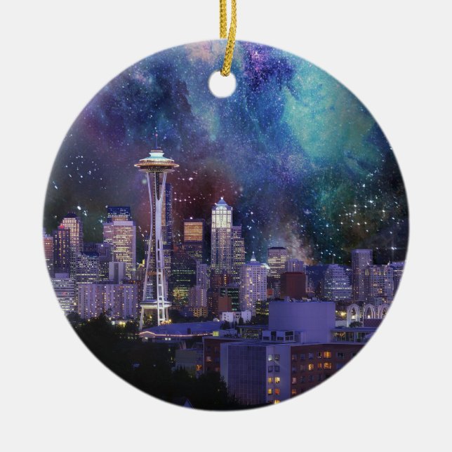 Spacey Seattle Ceramic Ornament (Front)