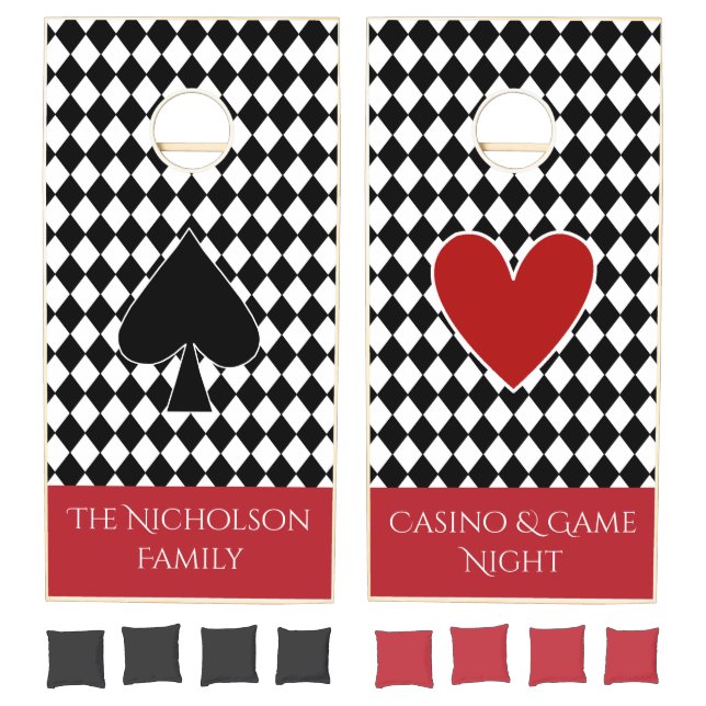 Spade and Heart Harlequin Custom Cornhole Set (Set)