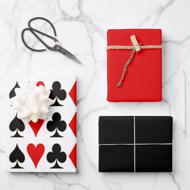 Spade, Diamond, Club, Heart Playing Card Suits Wrapping Paper Sheets (Front)