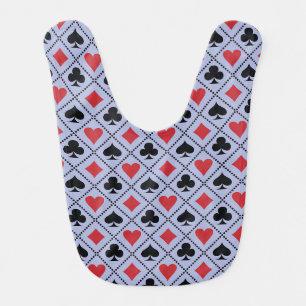Spade, diamond, heart & club, playing card pattern baby bib