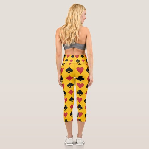 Spade diamond heart  club playing card pattern capri leggings