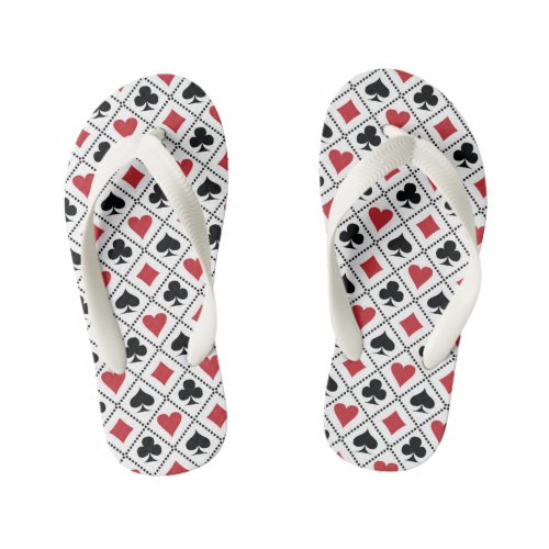 Spade diamond heart   club playing card pattern kids flip flops