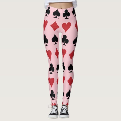 Spade diamond heart  club playing card pattern leggings