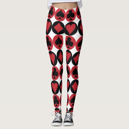 Spade diamond heart  club playing card pattern leggings