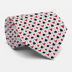 Spade, diamond, heart & club playing card pattern neck tie