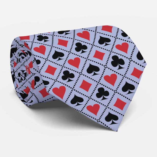 Spade, diamond, heart & club, playing card pattern neck tie (Rolled)