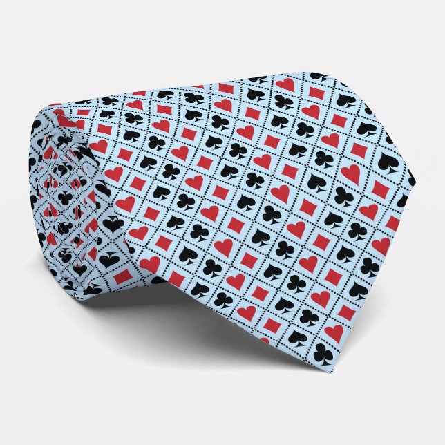 Spade, diamond, heart &club playing card pattern neck tie (Rolled)