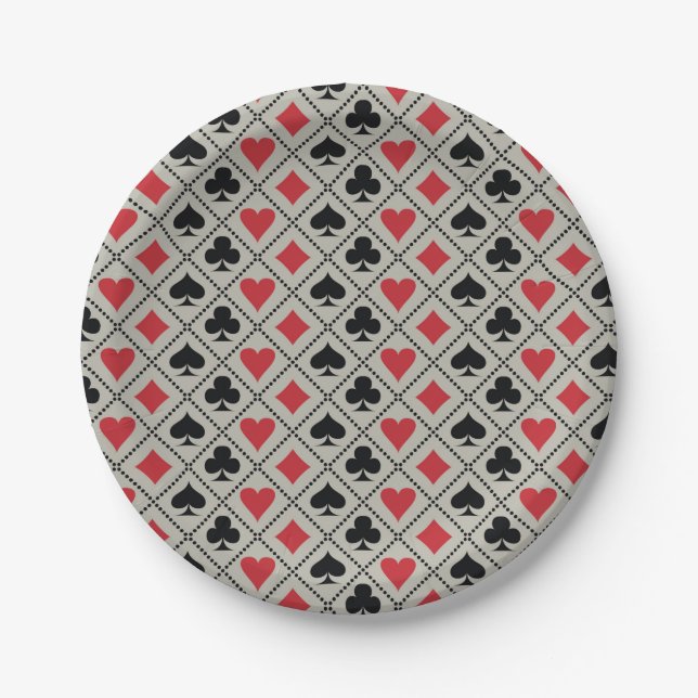 Spade, diamond, heart & club, playing card pattern paper plates (Front)