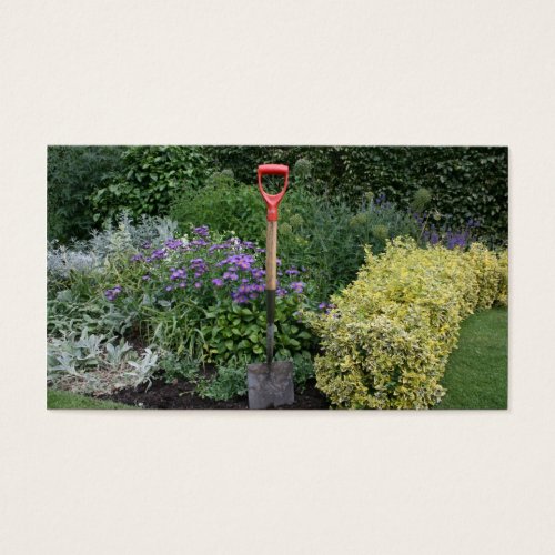 Spade in flower bed business cards