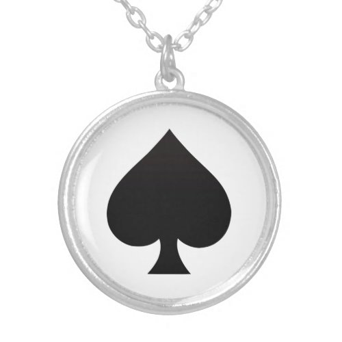 Spade _ Suit of Cards Icon Silver Plated Necklace