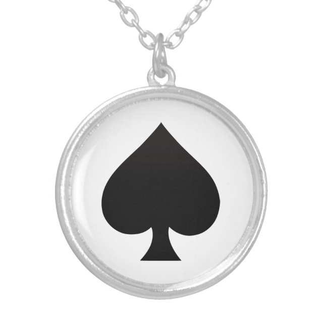 Spade - Suit of Cards Icon Silver Plated Necklace (Front)