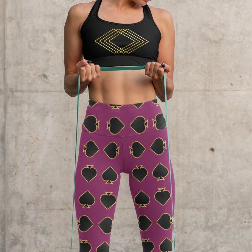 Spades Black on Boysenberry Patterned Capri Leggings