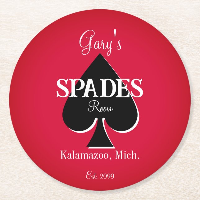Spades Card Game Room Round Paper Coasters (Front)