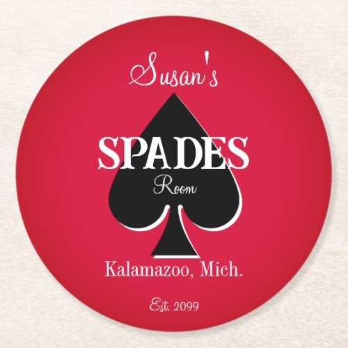 Spades Card Game Room Round Paper Coasters