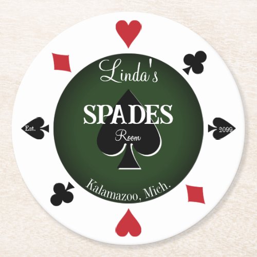 Spades Card Game Room Round Paper Coasters