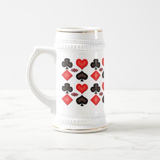 Spades Hearts Diamonds Clubs Pattern Beer Stein (Left)