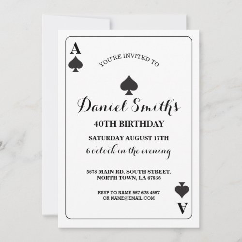 Spades Playing Card Birthday Ace Vegas Invitation