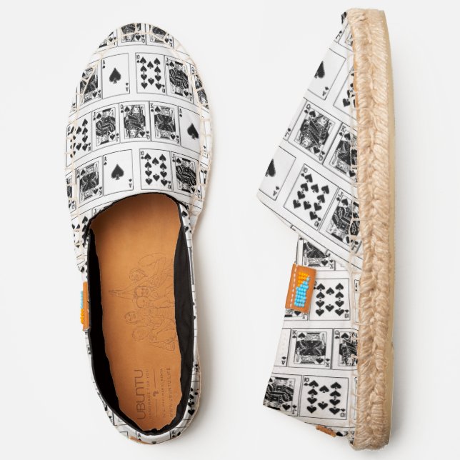 Spades Royal Flush Poker Hand Pattern White Canvas Espadrilles (Side)
