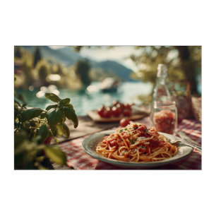 Spaghetti al Pomodoro on Lakeside Picnic Table Acrylic Print