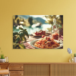 Spaghetti al Pomodoro on Lakeside Picnic Table Canvas Print