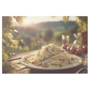 Spaghetti alla Carbonara on Wooden Garden Table Gallery Wrap