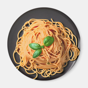 Spaghetti and Basil Food Plate Magnet