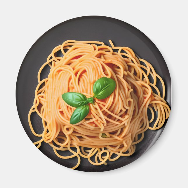 Spaghetti and Basil Food Plate Magnet (Front)