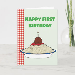 Spaghetti and Meatballs First BirthdayCard Letterpress Thank You Card