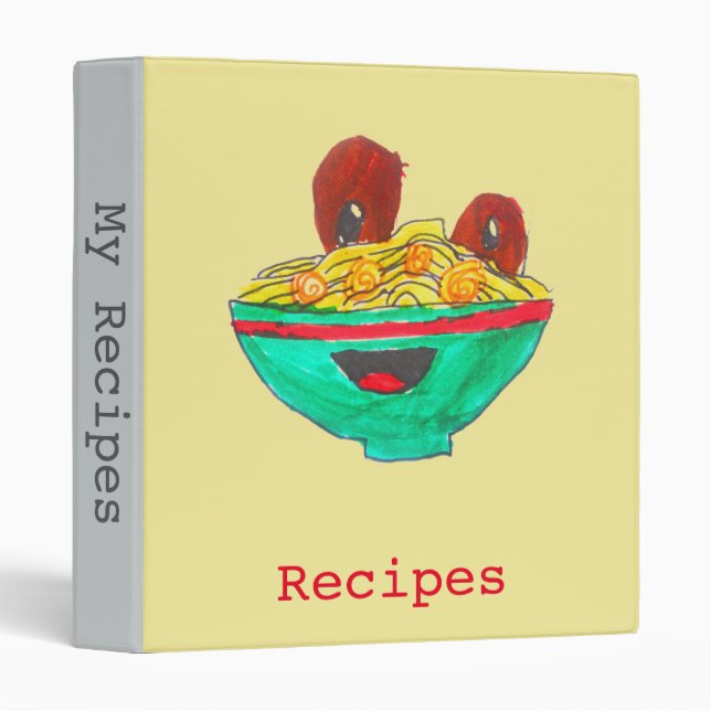 Spaghetti and meatballs funny cartoon art 3 ring binder (Front/Spine)