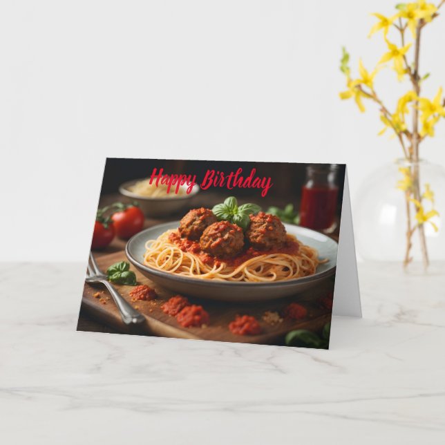 Spaghetti and meatballs on plate card (Yellow Flower)