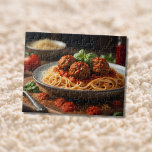 Spaghetti and meatballs on plate jigsaw puzzle<br><div class="desc">This is an AI generated image. I wanted it to only be a plate of spaghetti and meatballs. But,  it ended up having more.</div>