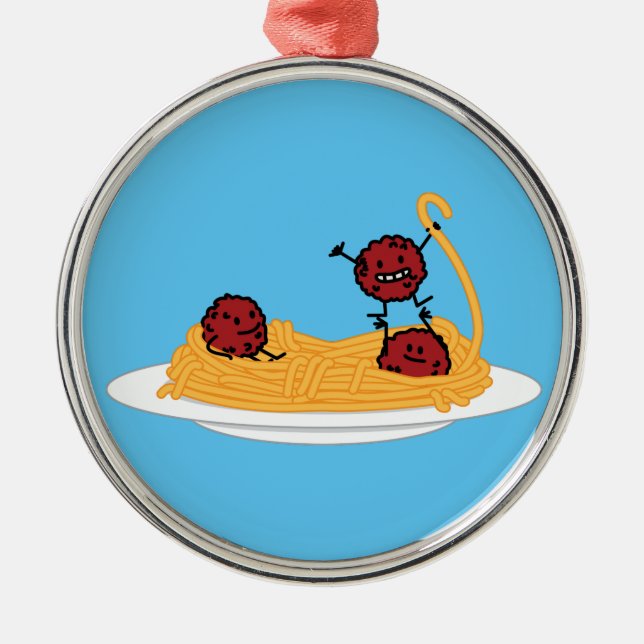 Spaghetti and meatballs pasta noodles Italian food Metal Ornament (Front)