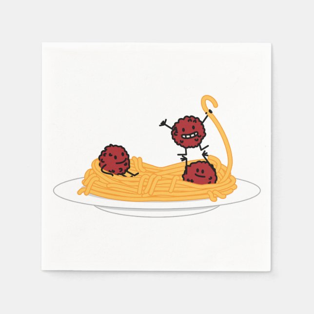 Spaghetti and meatballs pasta noodles Italian food Napkins (Front)