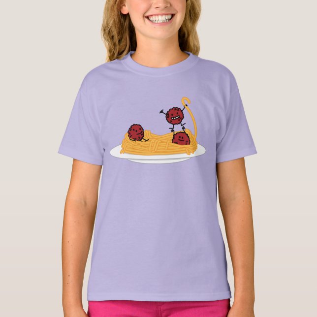 Spaghetti and meatballs pasta noodles Italian food T-Shirt (Front)
