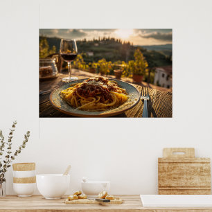Spaghetti Bolognese on Vineyard Terrace Table Poster