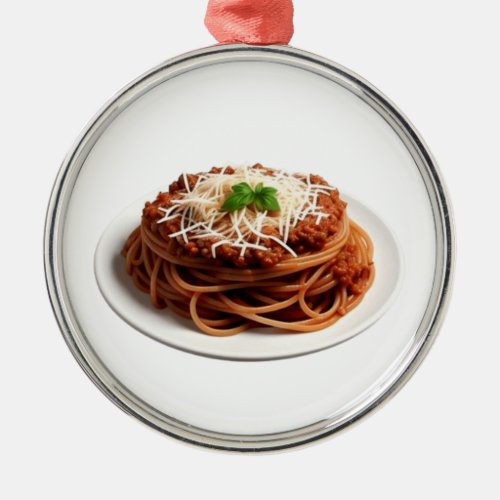 Spaghetti Bolognese with Cheese and Basil Leaves Metal Ornament