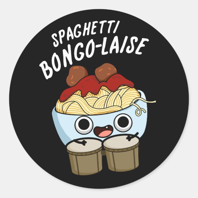 Spaghetti Bongolaise Funny Food Pun  Dark BG Classic Round Sticker (Front)