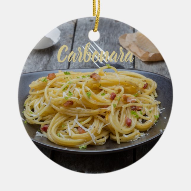 Spaghetti Carbonara Pasta with Bacon and Parmesan  Ceramic Ornament (Front)