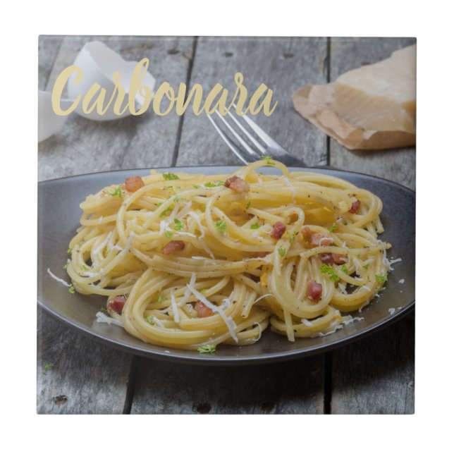 Spaghetti Carbonara Pasta with Bacon and Parmesan  Ceramic Tile (Front)