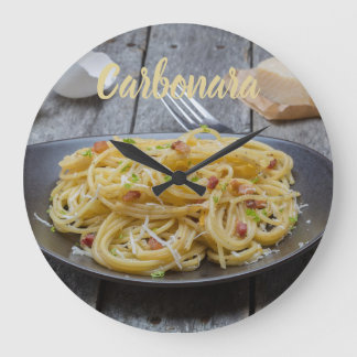 Spaghetti Carbonara Pasta with Bacon and Parmesan Large Clock