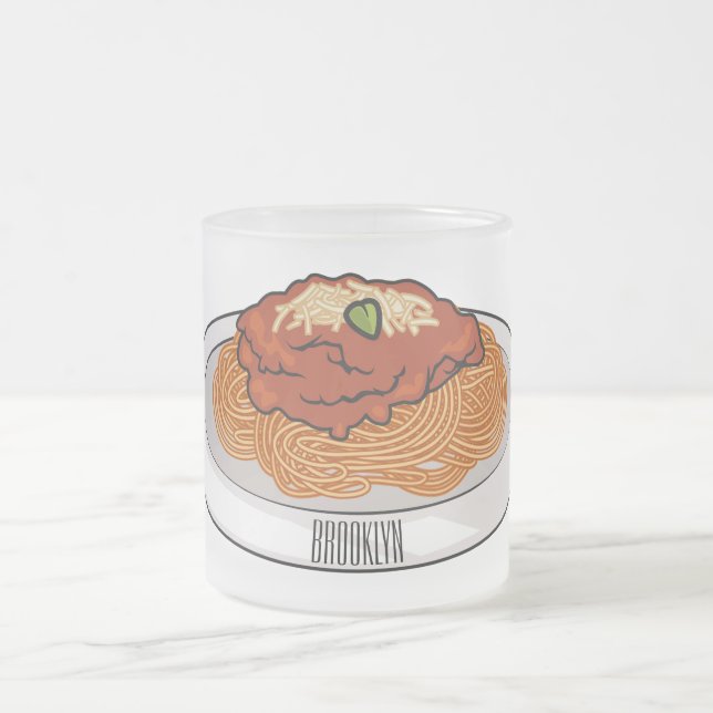  Spaghetti cartoon illustration Frosted Glass Coffee Mug (Center)