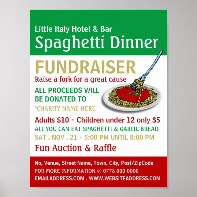 Spaghetti Dinner Fundraiser Event Poster (Front)