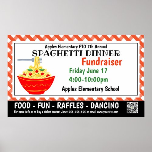 Spaghetti Dinner Fundraiser PTO PTA Church Banner Poster
