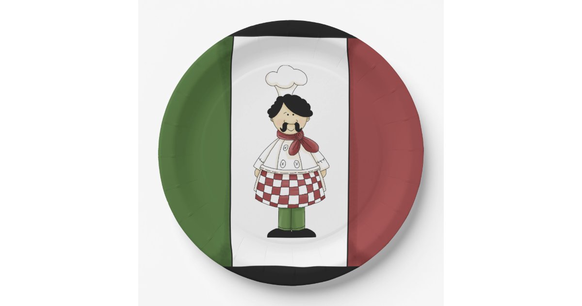 Spaghetti dinner Italian chef paper plates Zazzle